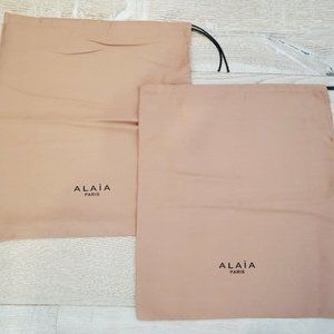 2 AZZEDINE ALAIA Drawstring Beige Dust Travel Storage Bag 13" X 15"